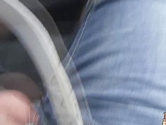 Big tittied Alena flashed her nice big tits while he drives