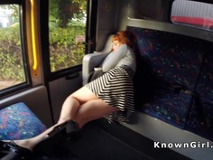 Hirsute redhead amateur teen banging in the bus