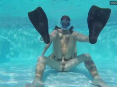 Slim girl practices scuba-diving with anal plunging